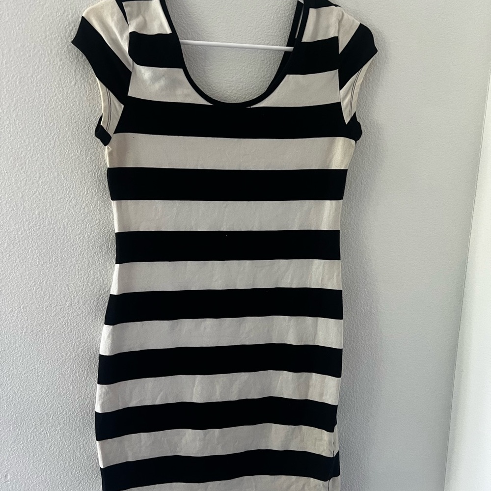 Charlotte Russe Black and Cream Striped Mini Dress